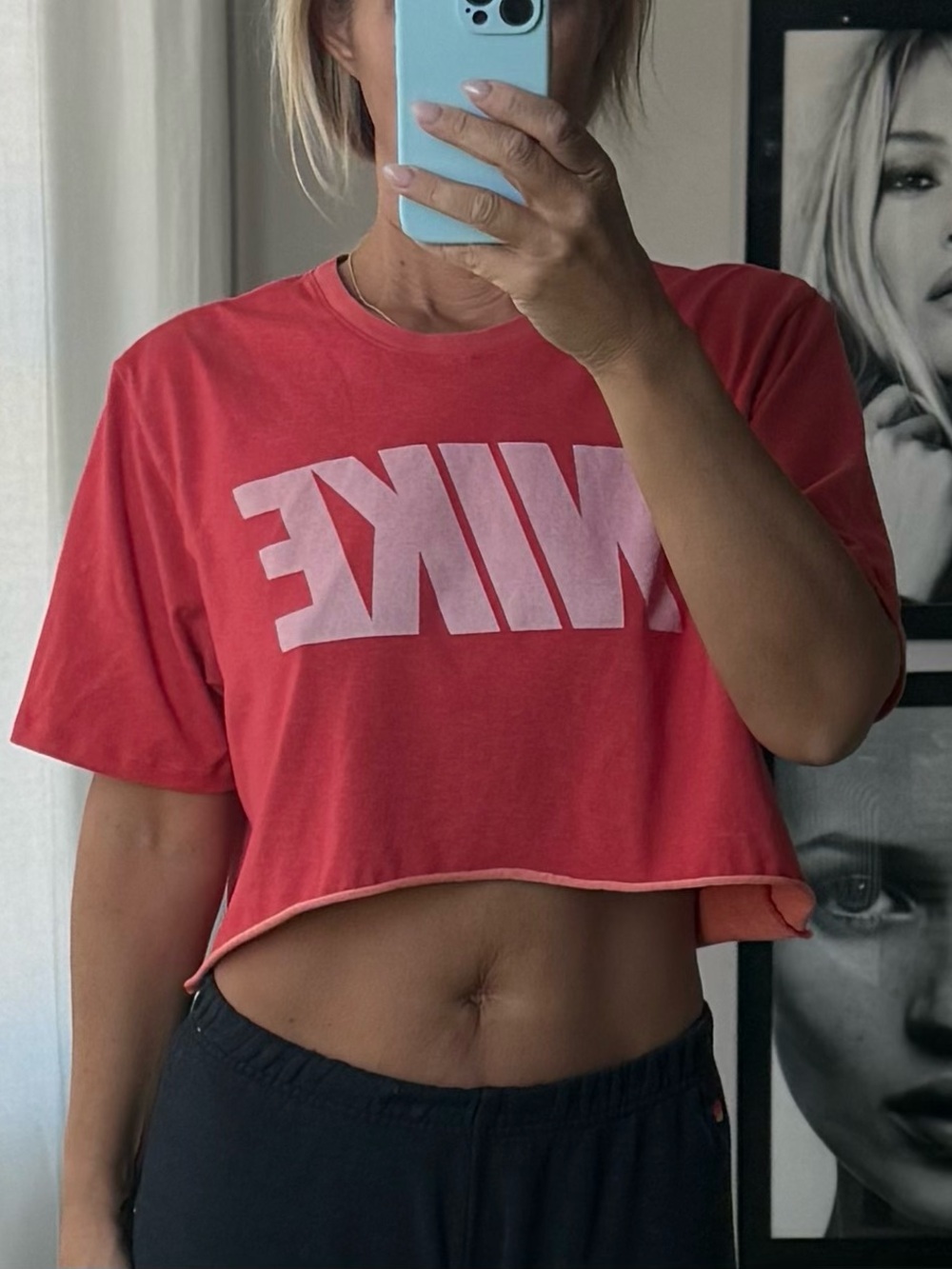 Nike Women’s Coral Red Cropped Logo Tee
